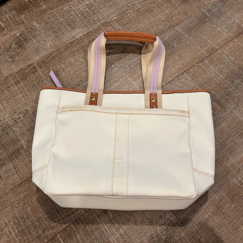Coach Cream Tote with Purple and Tan Accents - Picture 3 of 3